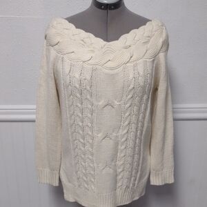 New Cozy Casual Ivory Off-the-Shoulder Sweater Bohemian, Casual.